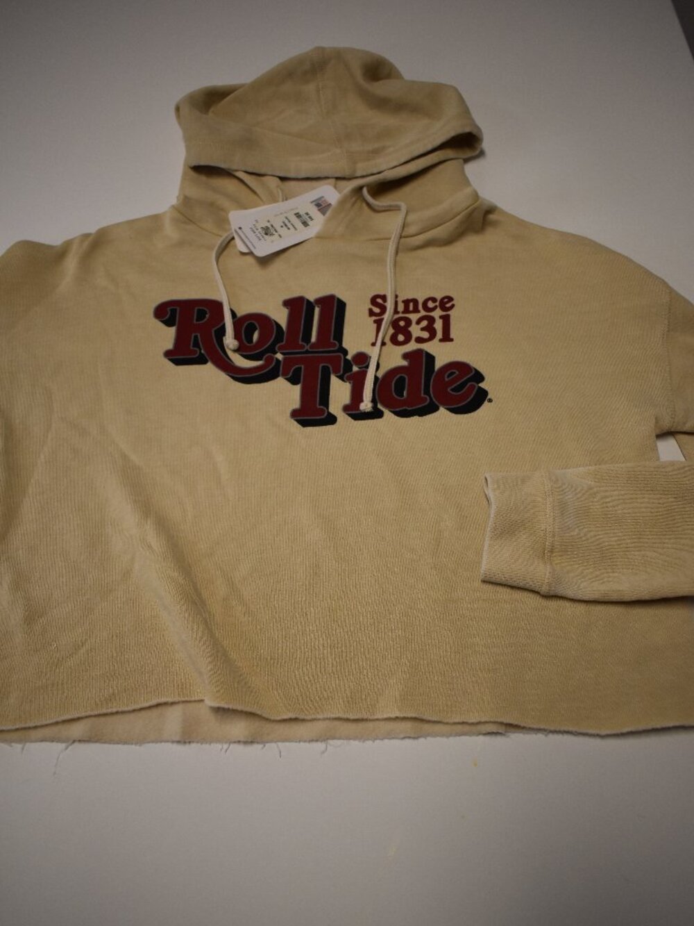 NWT Size Med. Alabama Crimson Tide Roll Tide Hoodie Oatmeal Cropped Sweatshirt